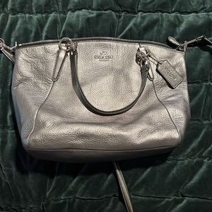 Coach metallic silver leather purse